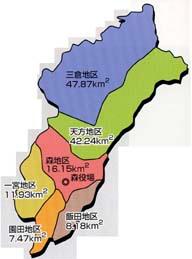 森町の各地区の広さを示した図