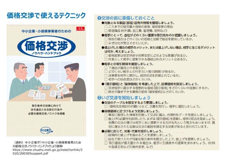 中小企業庁 価格交渉ハンドブック~価格転嫁の実現に向けた交渉準備~(初級編)