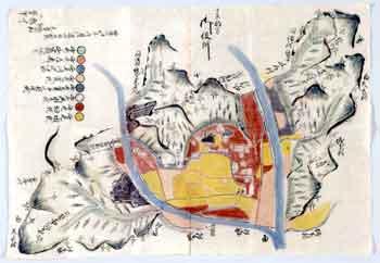 大鳥居村絵図、田は黄色、畑は赤色で塗られている