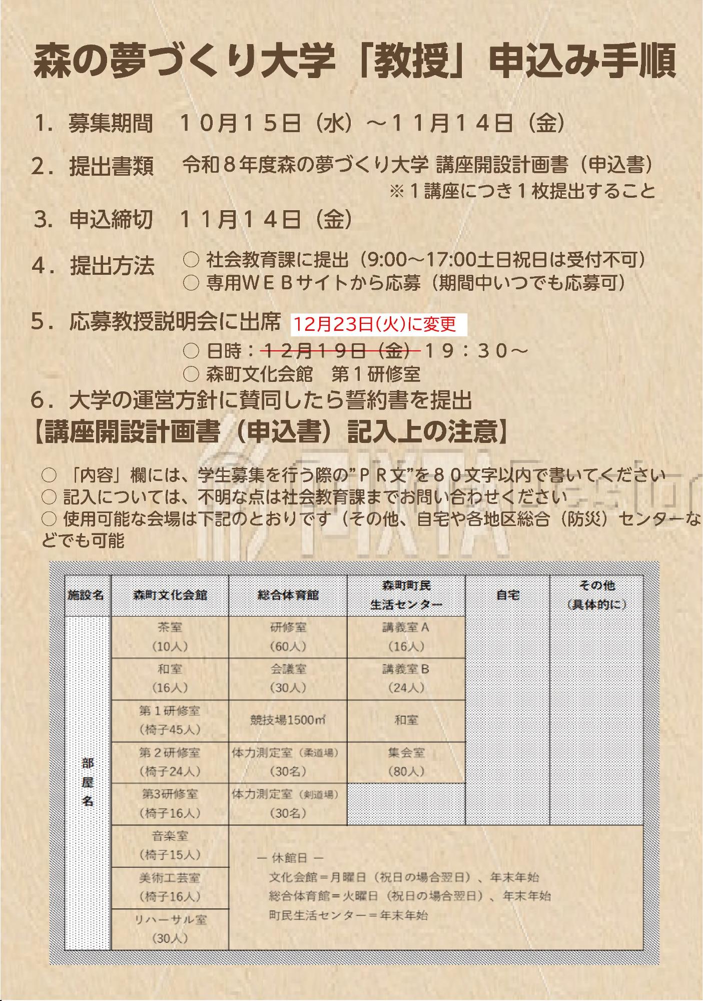 令和8年度夢づくり大学教授裏