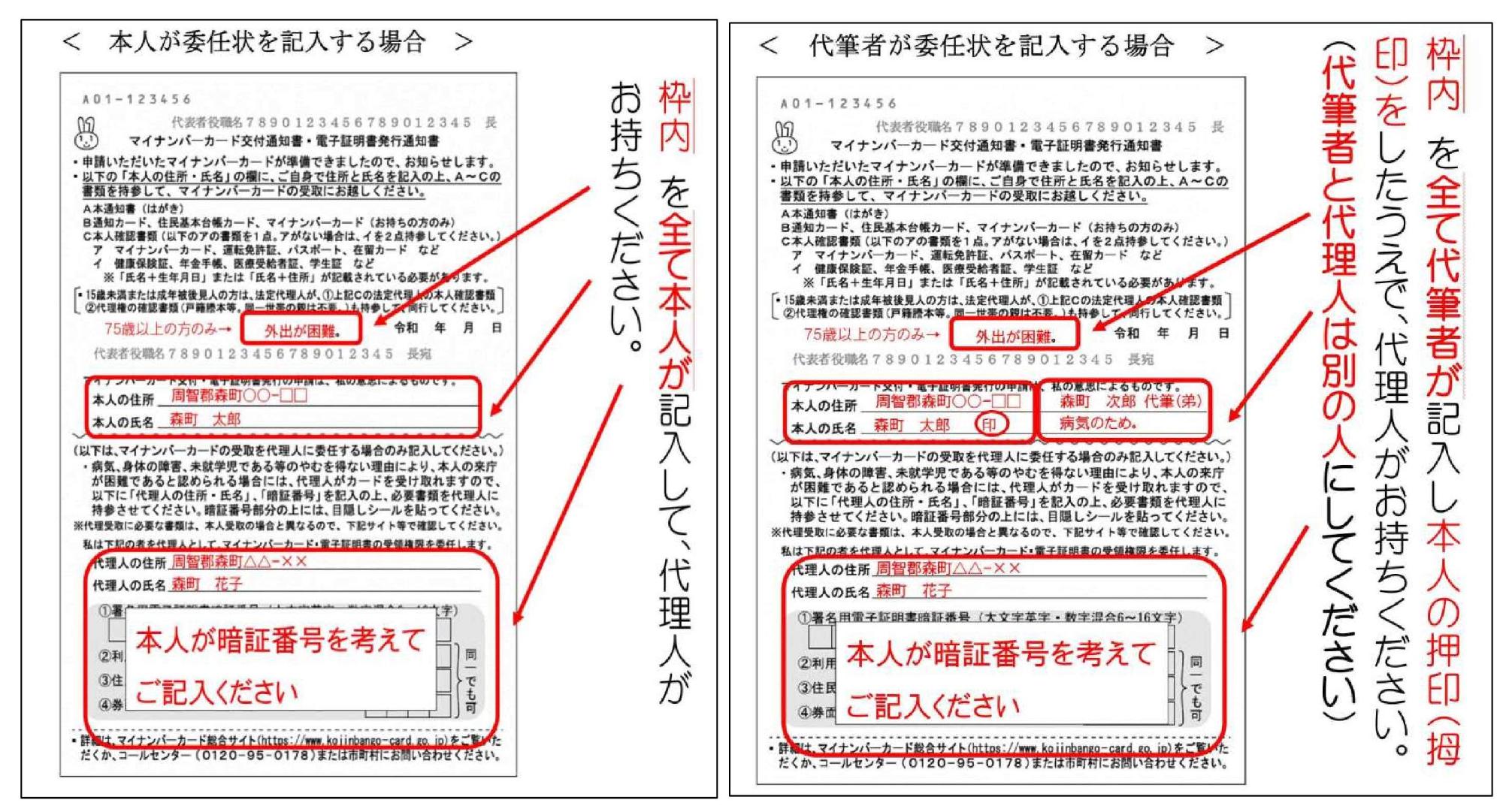 マイナンバーカード交付通知書代理人（代筆）