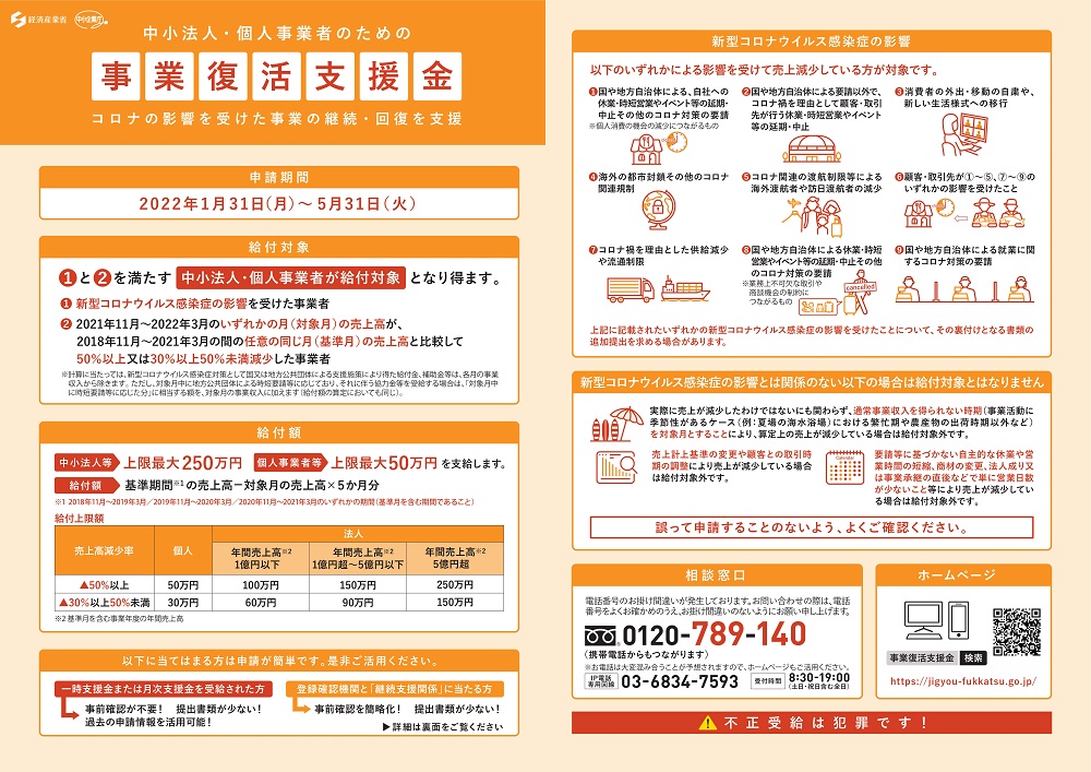 事業復活支援金リーフレット1