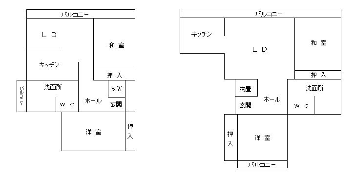 和室、洋室、リビングダイニング、キッチンの部屋の間取り図